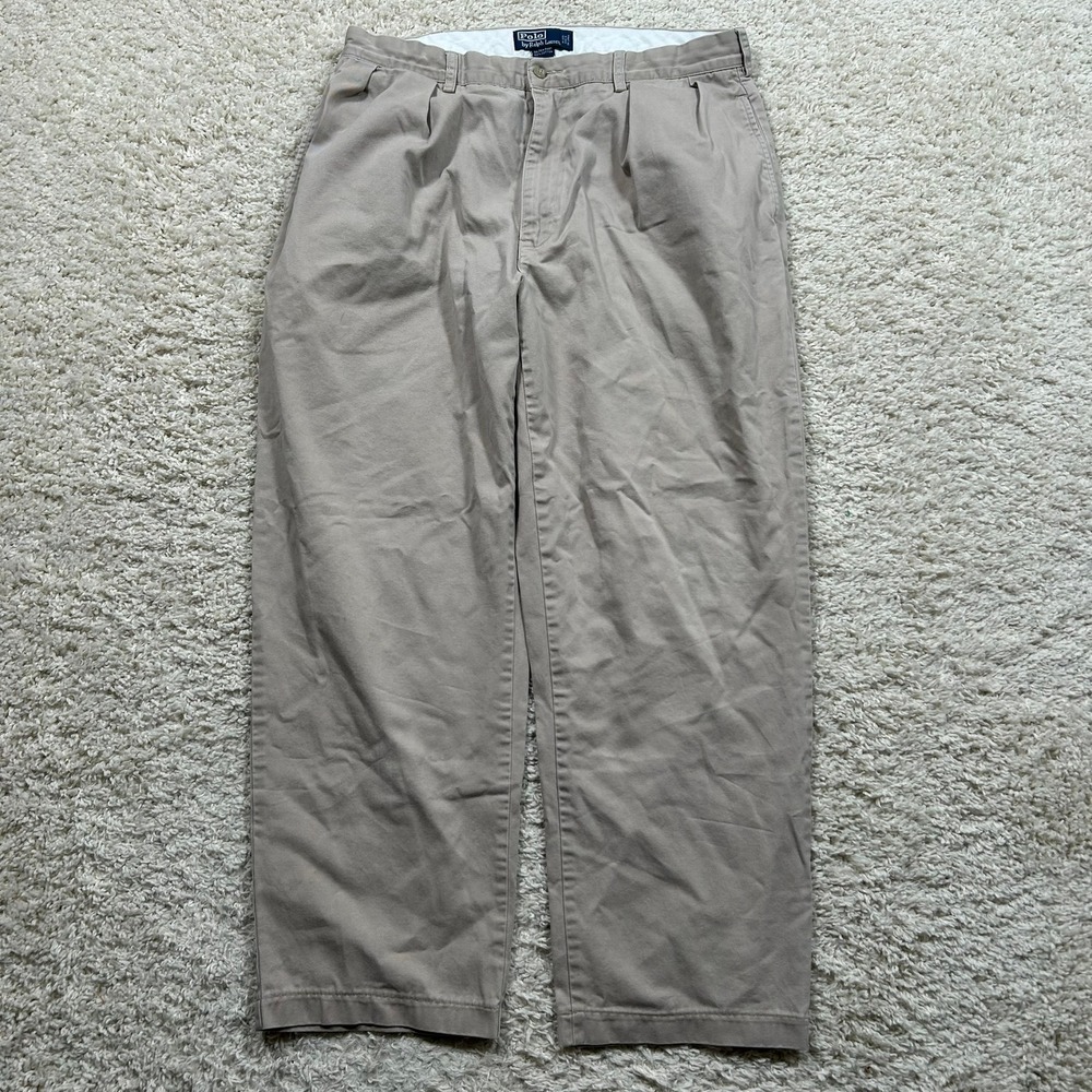 Polo Ralph Lauren Andrew Pants 36X32 (34X28) Tan Khaki Pleated Chino Cotton